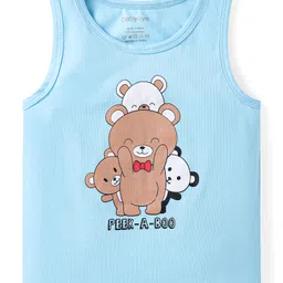 Babyoye Cotton Elastane Knit Sleeveless Vests With Star & Bear Print Pack Of 3 - Yellow White & Light Blue image 4