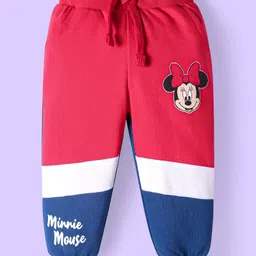 Babyhug Disney Cotton Knit FullSleeves Cut & Sew Minnie Mouse Printed Sweatshirt & Track Set with Sequin & Badge Detailing- Blue & Red image 5