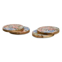 @home Multicolor Mango Wood Round Coasters - Set of 4 image 3
