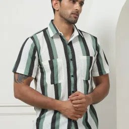 Indian Needle Green Regular Fit Striped Shirt image 3