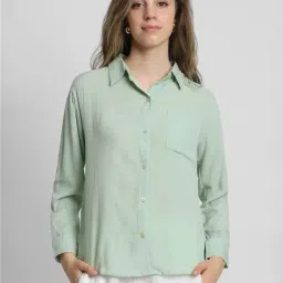 Forever 21 Mint Green Rayon Textured Shirt-image-91