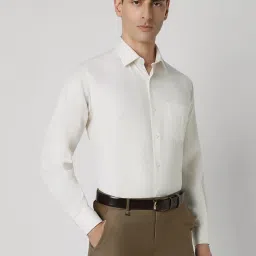 Van Heusen Cream Cotton Regular Fit Texture Shirt image 3
