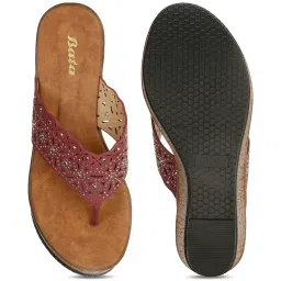 Bata Women's SARAYU Maroon Thong Wedges image 3