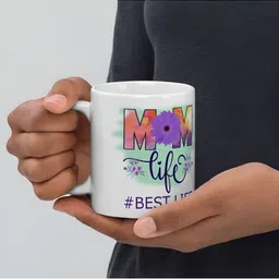 Mr UVD White & Green Typography Printed Ceramic Glossy Mugs 350 ml image 4