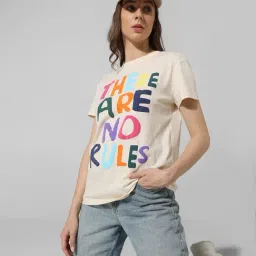 Only Beige Cotton Graphic Print T-Shirt-picture-34