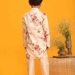 VASTRAMAY Boys Cream Floral Full Sleeves Kurta Sets image 3