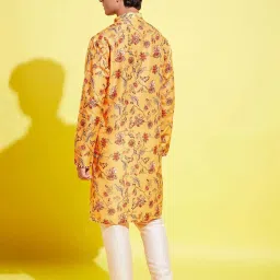 VASTRAMAY Boys Mustard & Cream Floral Full Sleeves Kurta Sets image 3