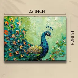 Art Street Green Canvas Abstract Palette Knife of Peacock Stretched Wall Art image 3