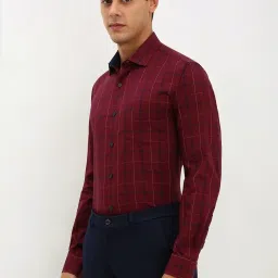 Allen Solly Maroon Cotton Slim Fit Checks Shirt image 3