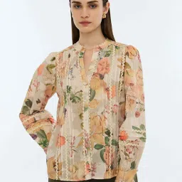 Cover Story Beige Regular Fit Printed Top image 3