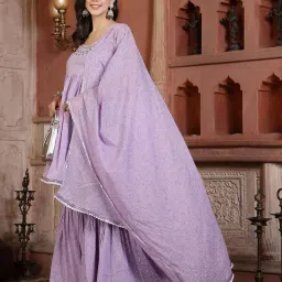 Stylum Purple Cotton Printed Kurti Sharara Set With Dupatta image 3