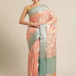 Banarasi Silk Works Peach Woven Saree with Blouse-picture-24