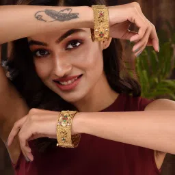 Saraf RS Jewellery Set Of 2 Gold Plated Multi stone Studded Antique Bangles image 3