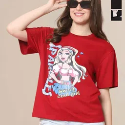 Mast & Harbour Women Pack of 3 Graphic Printed Round Neck Cotton Oversized T-shirts-picture-12