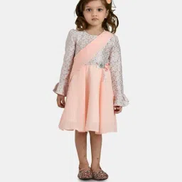 Peppermint Kids Peach Printed Full Sleeves Dress-image-43