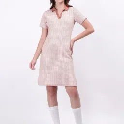 Iconic Women Pink Printed Polo Collar Dress-picture-13