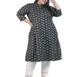 LASTINCH Black Cotton Printed A Line Kurta image 3