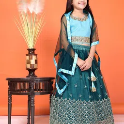 satyamfab Girls Embroidered Sequinned Ready to Wear Lehenga & Blouse With Dupatta image 4