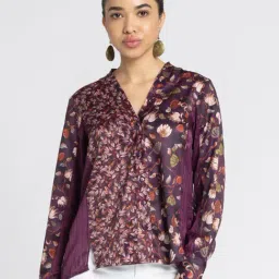 SHAYE Purple Satin Regular fit Floral casual shirts-image-0