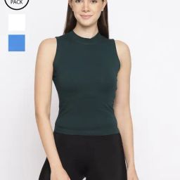 La Intimo Royal Blue, Bottle Green, Cream Bold Babe Camisole (Pack of 3)-picture-19