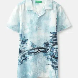 United Colors of Benetton Boys Blue Viscose Printed Shirt-picture-25