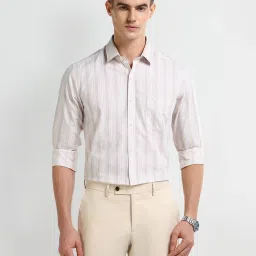 Arrow Beige Cotton Regular fit Stripes Shirt image 3