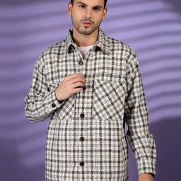 Chkokko White Relaxed Fit Checked Shackets-picture-7