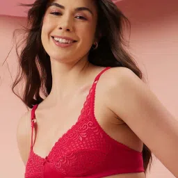 Clovia Pink Cotton Lace Full Coverage T-Shirt Bra image 3