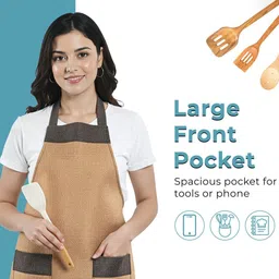 Aura 3-Pcs Golden & Brown Solid Waterproof Apron With Front Pocket image 3