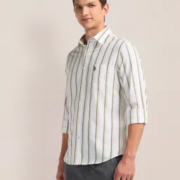 U.S. Polo Assn. White Cotton Regular Fit Striped Shirt image 3