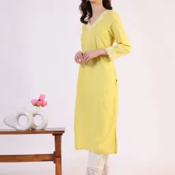 W Yellow Solid Kurta image 3