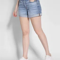 American Eagle Outfitters Blue Cotton Mid Rise Shorts image 3
