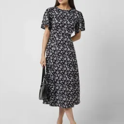Van Heusen Black Printed A-Line Dress image 3