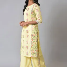 W Yellow Cotton Floral Print Straight Kurta image 3