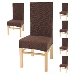 Yellow Weaves Coffee-Brown 6 Pieces Geometric Elasticated Stretchable Chair Covers-image-90