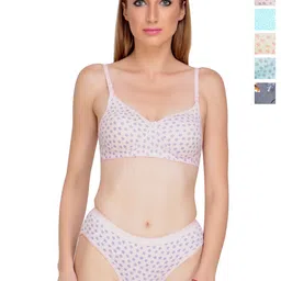 Liigne Pack Of 5 Everyday Printed Pure Cotton Padded Bra With Panty Lingerie Set-picture-16
