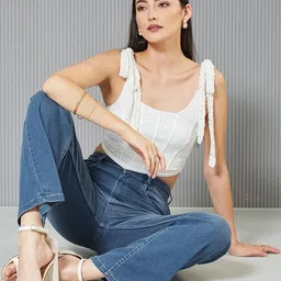 Miss Chase Women Wide Leg Mid-Rise Light Fade Stretchable Jeans-picture-20