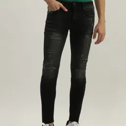Antony Morato Black Cotton Super Skinny Fit Distressed Jeans-picture-25