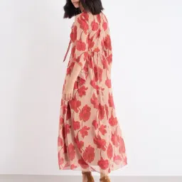 Styli Beige Synthetic Printed A-Line Dress image 2