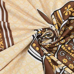 ABHACLOTHO Yellow & Brown Printed Cotton 144 TC Double Bedsheet Set 2.10 m x 2.35 m image 2