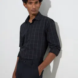 WES Formals by Westside Black Checkered Slim-Fit Cotton-Blend Shirt-picture-24