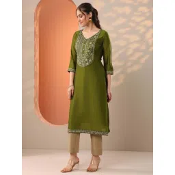 Libas Green Straight Fit Embroidered Kurta image 3