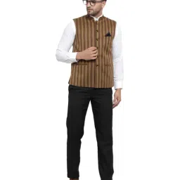 NEUDIS Brown Striped Nehru Jacket image 5