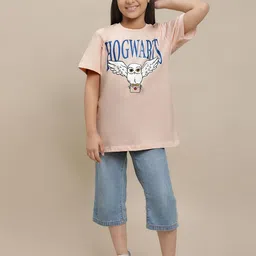 Kids Ville Girls Graphic Printed Round Neck Cotton Oversized T-shirt image 5