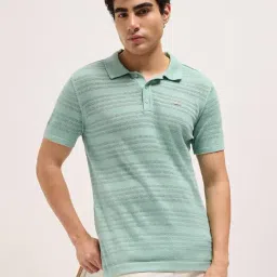 The Bear House Green Cotton Woven Design Regular Fit Polo T-Shirt-picture-35