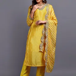 DISHWA FASHION Women Bandhani Printed Regular Sequinned Kurta with Trousers & With Dupatta-picture-37