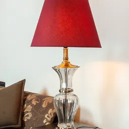 THE LIGHT STORE Gold-Toned & Red Self Design Bedside Standard Table Lamp with Shade-image-66