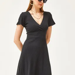 Olalook V-Neck Striped Fit & Flare Dress image 4
