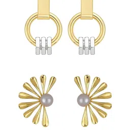 clbohara Set Of 2 Gold-Plated Artificial Beaded Floral Shaped Studs image 1