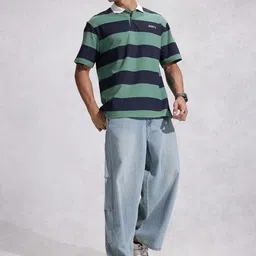 WROGN Striped Polo Collar Drop-Shoulder Sleeves Pure Cotton T-shirt image 2